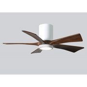 Matthews Fan Irene-HLK 42in 5-Blade Flush Mount Ceiling Fan | Gloss White and Walnut Solid Wood Blades | Bedroom & Living | Model IR5HLK-WH-WA-42