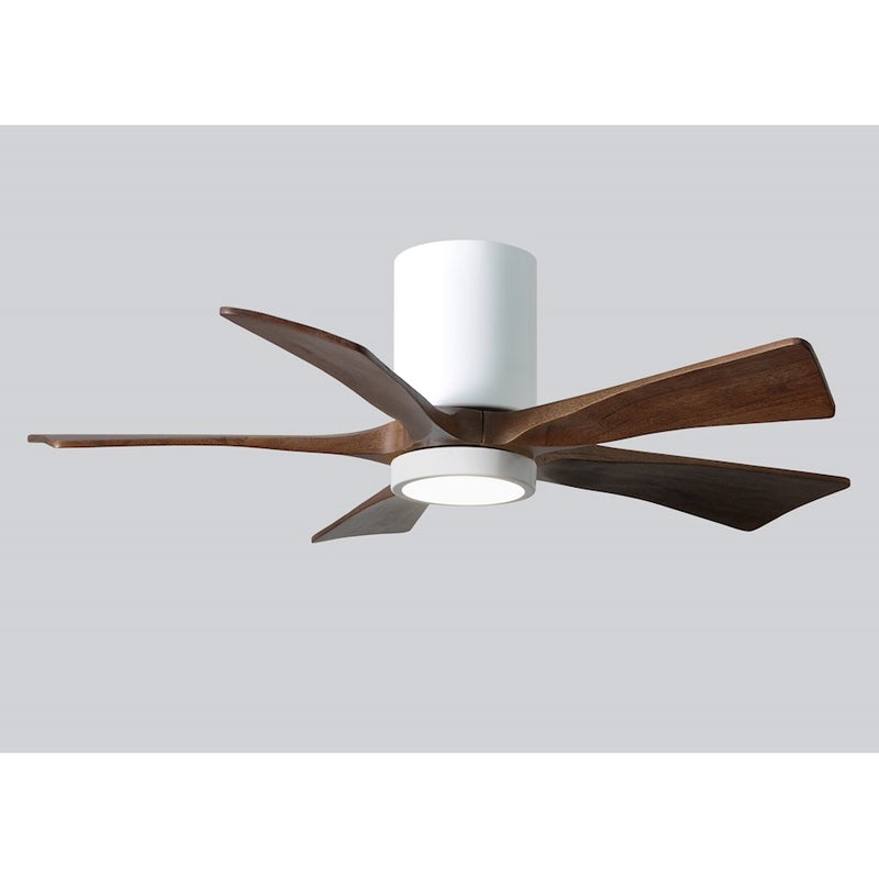 Matthews Fan Irene-HLK 42in 5-Blade Flush Mount Ceiling Fan | Gloss White and Walnut Solid Wood Blades | Bedroom & Living | Model IR5HLK-WH-WA-42