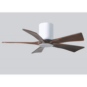 Matthews Fan Irene-HLK 42in 5-Blade Flush Mount Ceiling Fan | Gloss White and Walnut Solid Wood Blades | Bedroom & Living | Model IR5HLK-WH-WA-42