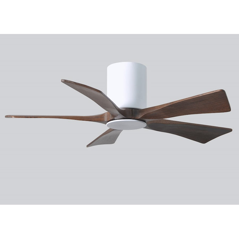 Matthews Fan Irene-HLK 42in 5-Blade Flush Mount Ceiling Fan | Gloss White and Walnut Solid Wood Blades | Bedroom & Living | Model IR5HLK-WH-WA-42