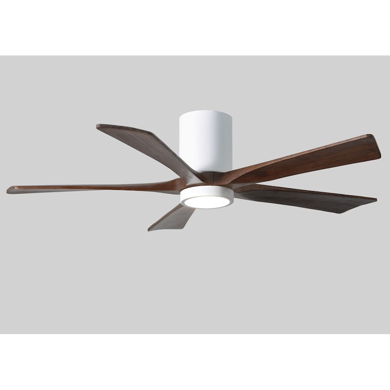 Matthews Fan Irene-HLK 52in 5-Blade Flush Mount Ceiling Fan | Gloss White and Walnut Wood Blades | Bedroom & Living Room | Model IR5HLK-WH-WA-52