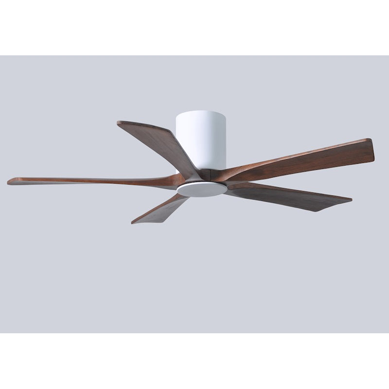 Matthews Fan Irene-HLK 52in 5-Blade Flush Mount Ceiling Fan | Gloss White and Walnut Wood Blades | Bedroom & Living Room | Model IR5HLK-WH-WA-52