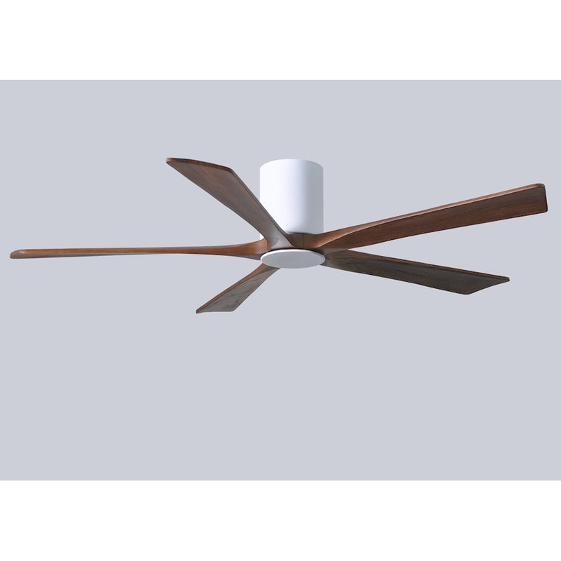 Matthews Fan Irene-HLK 60in 5-Blade Flush Mount Ceiling Fan | Gloss White and Walnut Wood Blades | Bedroom & Living Room | Model IR5HLK-WH-WA-60