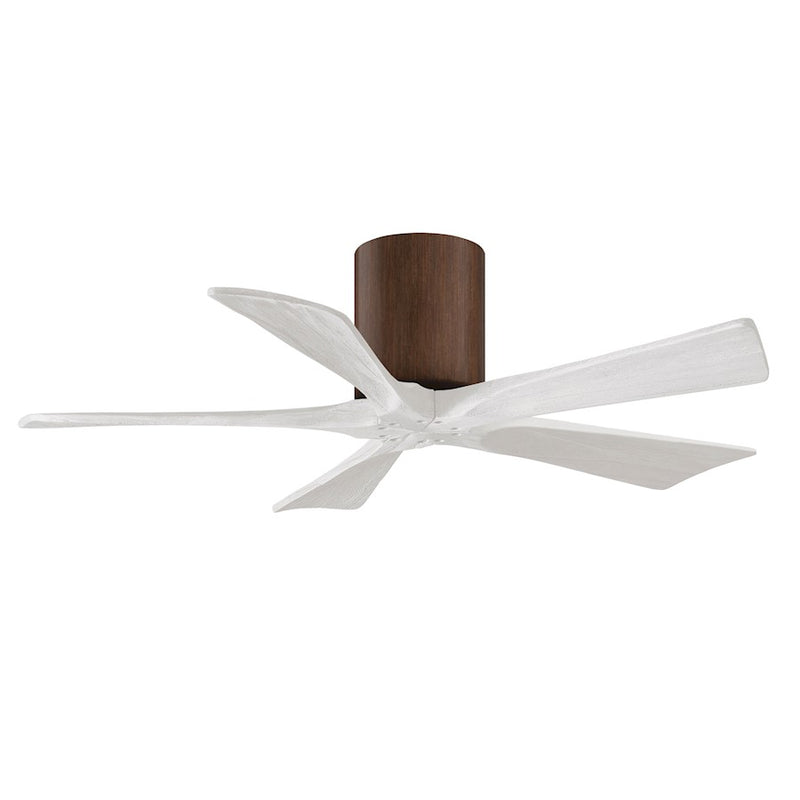 Matthews Fans Irene-5HLK 42in 5-Blade Flush Mount Ceiling Fan | Walnut Motor & Matte White Wood Blades | Bedroom & Small | Model IR5HLK-WN-MWH-42
