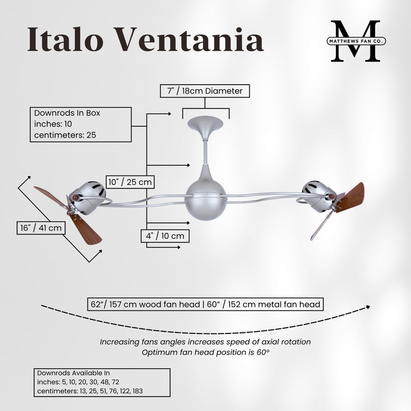 Matthews Fan Company Italo Ventania 62in Ceiling Fan | Brushed Nickel and Mahogany Wood Blades | Living Room & Bedroom | Model IV-BN-WD