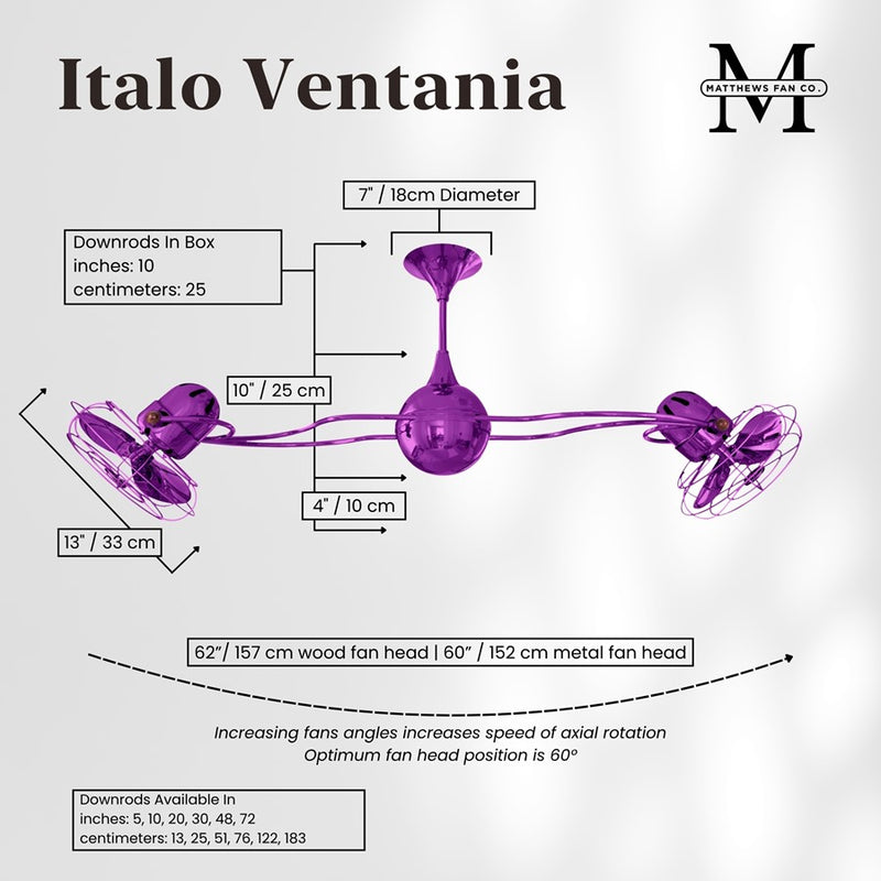 Matthews Fans Italo Ventania 60in 6-Blade Rotational Ceiling Fan | Contemporary Ametista Metal | Living Room & Covered Patio | Model IV-LTPURPLE-MTL