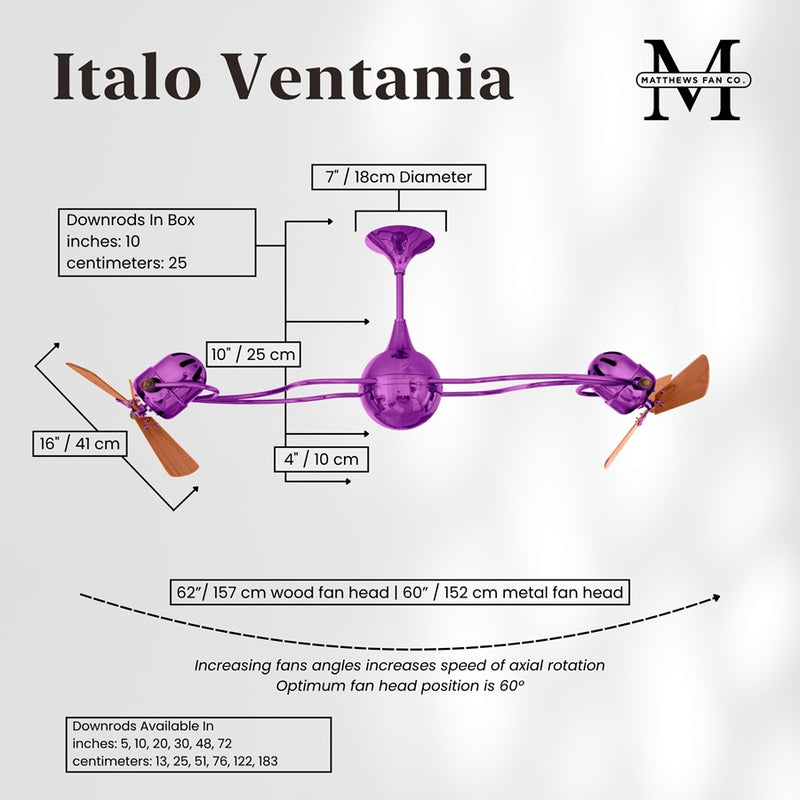 Matthews Fans Italo Ventania 62in 6-Blade Rotational Ceiling Fan | Contemporary Ametista & Mahogany Wood | Living Room | Model IV-LTPURPLE-WD