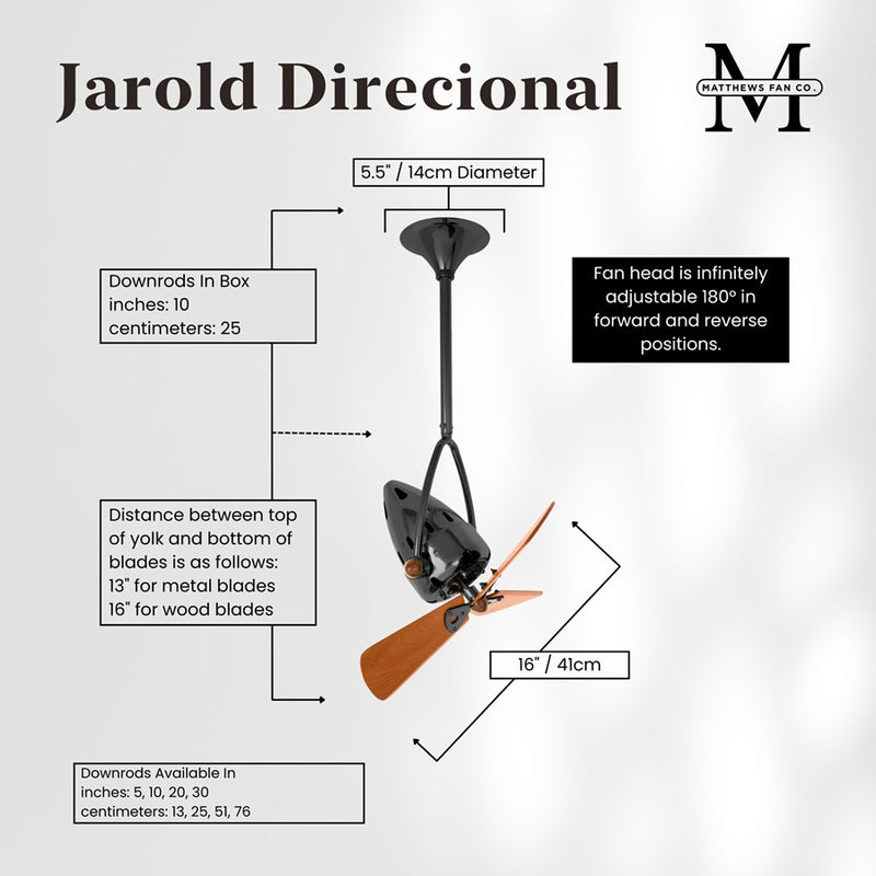 Matthews Fans Jarold 16in 3-Blade Directional Ceiling Fan | Contemporary Black Nickel and Mahogany Wood Blades | Covered Patio | Model JD-BKN-WD