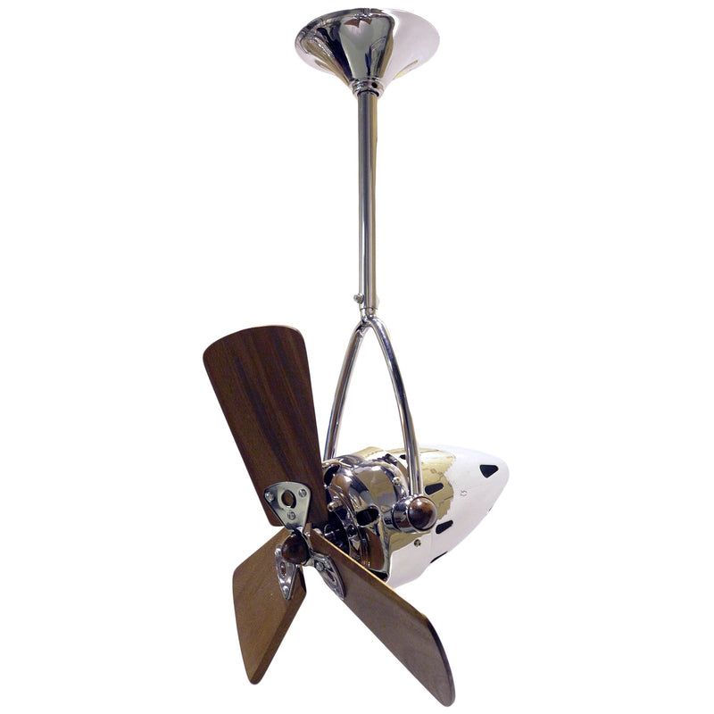 Matthews Fan Company Jarold Directional 16in Chrome Wood Ceiling Fan | Industrial Chrome and Mahogany Wood | Covered Patio | Model JD-CR-WD-DAMP