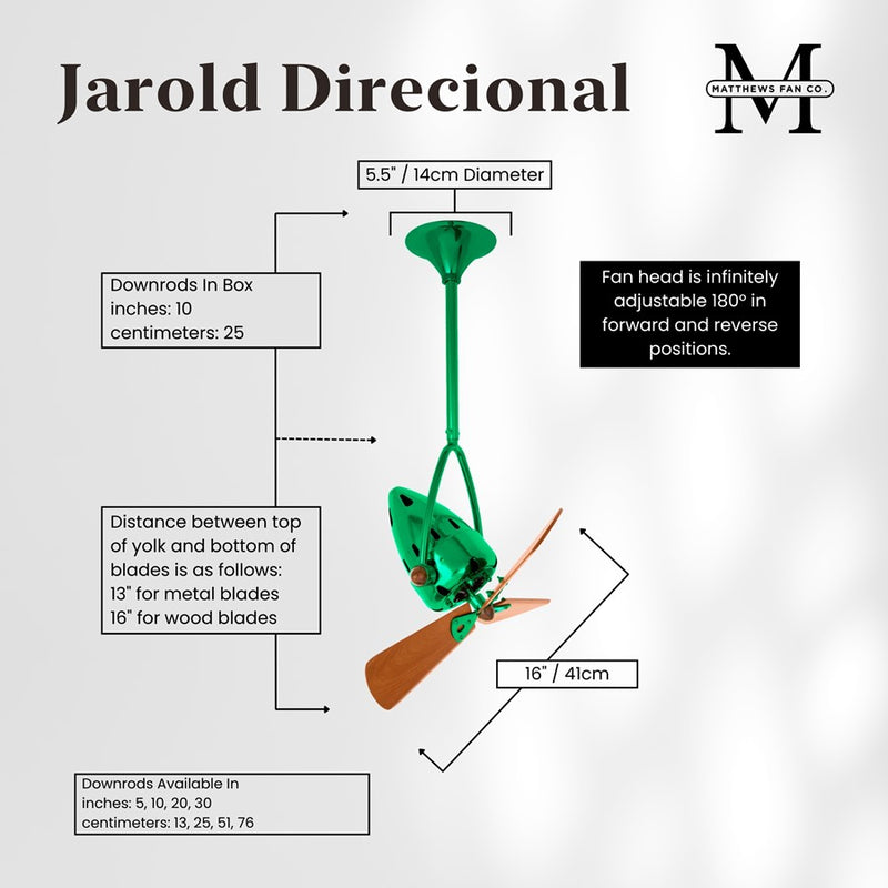 Matthews Fans Jarold 16in Directional Ceiling Fan | Contemporary Esmeralda and Mahogany Wood | Living Room & Bedroom | Model JD-GREEN-WD