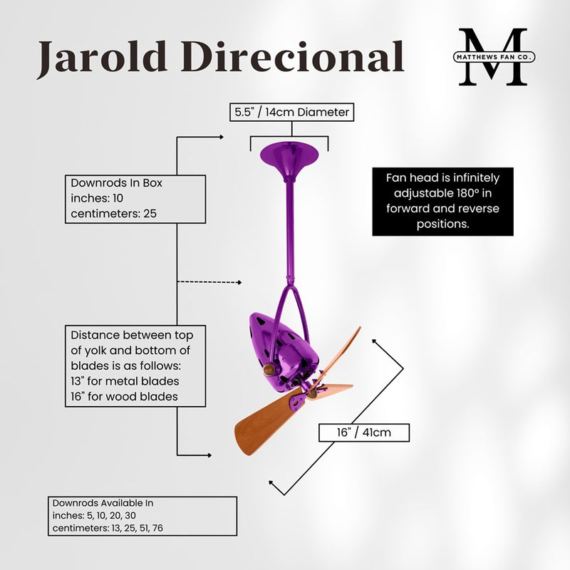 Matthews Fans Jarold 16in 3-Blade Directional Ceiling Fan | Contemporary Ametista and Mahogany Wood | Bedroom & Living Room | Model JD-LTPURPLE-WD