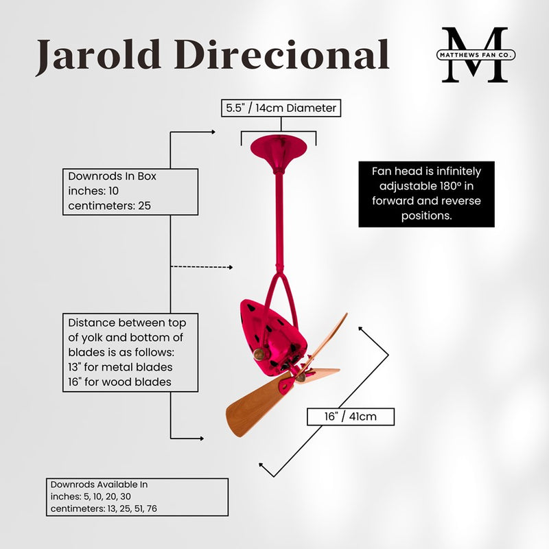 Matthews Fans Jarold 16in 3-Blade Directional Ceiling Fan | Contemporary Rubi and Mahogany Wood | Bedroom & Living Room | Model JD-RED-WD