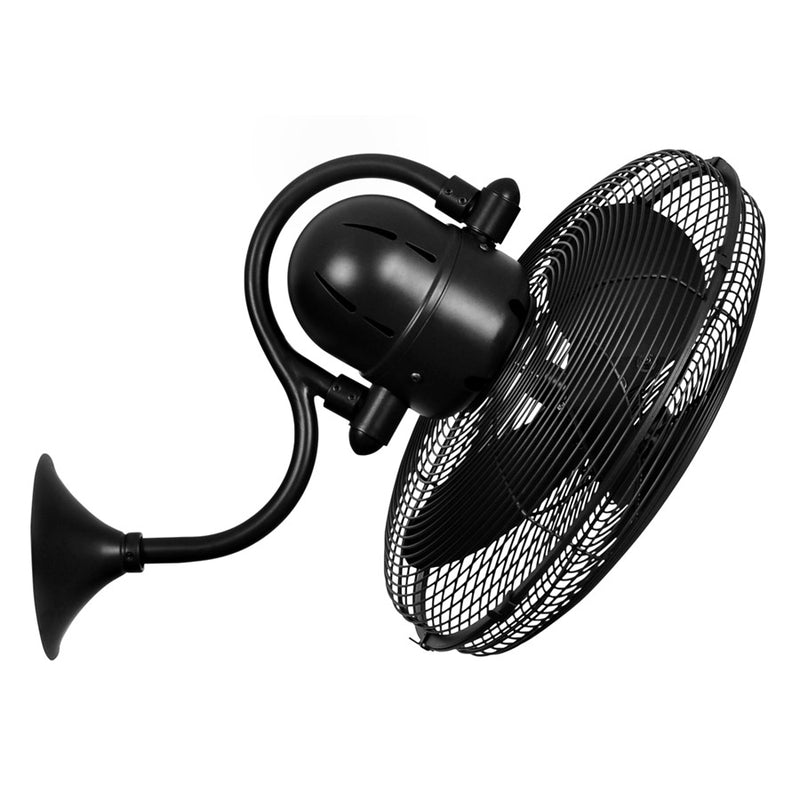 Matthews Fans Laura 16in 3-Blade Oscillating Wall Fan | Matte Black Cast Aluminum | Covered Patio & Sunroom | 19.5 x 16 x 14.5 in | Model LL-BK