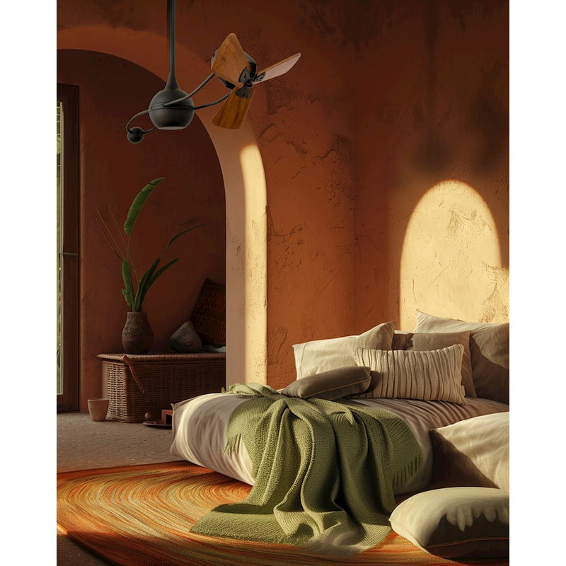 Matthews Fans Lindsay 52in 1-Light LED Ceiling Fan | Matte Black and Walnut Solid Wood Blades | Living Room & Bedroom | Model LW-BK-WA