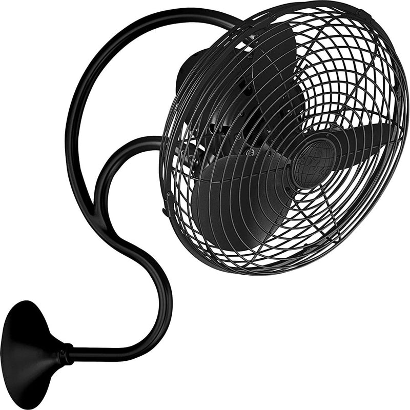 Matthews Fans Melody 13in 3-Blade Oscillating Wall Fan | Art Nouveau Matte Black Cast Aluminum | Bedroom & Covered Patio | Model ME-BK