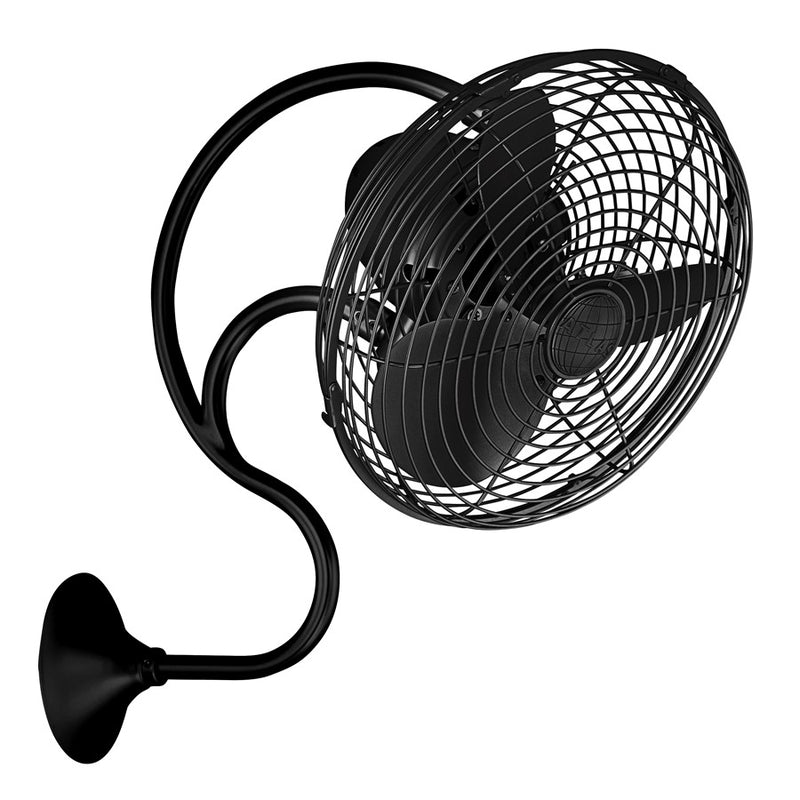 Matthews Fans Melody 13in 3-Blade Oscillating Wall Fan | Art Nouveau Matte Black Cast Aluminum | Bedroom & Covered Patio | Model ME-BK