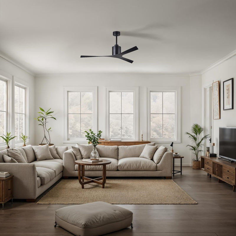 Matthews Fans Molly 56in 3-Blade Ceiling Fan | Contemporary Matte Black Cast Aluminum | Great Rooms & Open Living | 56 x 56 x 12 in | Model MK-BK-BK