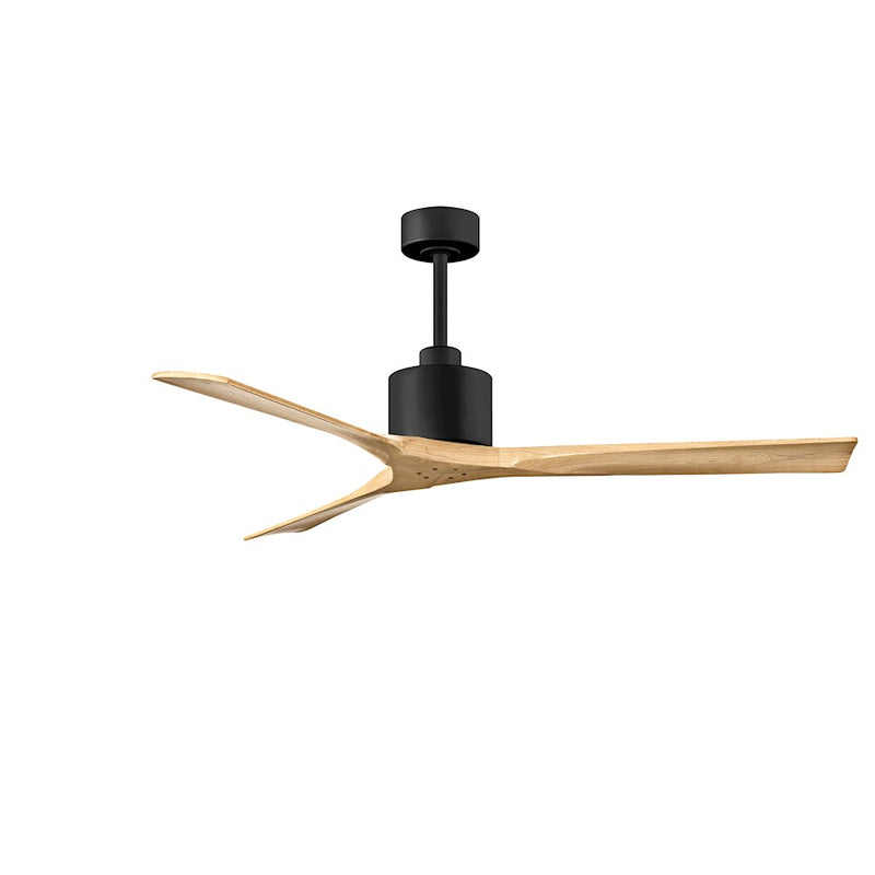 Matthews Fans Nan 60in 3-Blade Ceiling Fan | Contemporary Matte Black and Light Maple Tone Solid Wood Blades | Great Room | Model NK-BK-LM-60