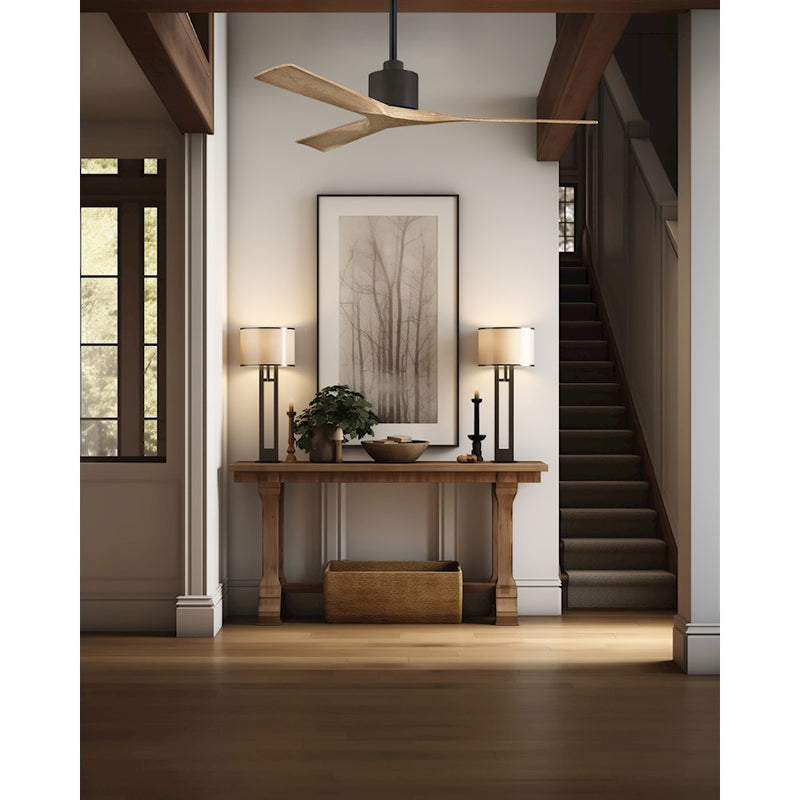 Matthews Fans Nan 60in 3-Blade Ceiling Fan | Contemporary Matte Black and Light Maple Tone Solid Wood Blades | Great Room | Model NK-BK-LM-60