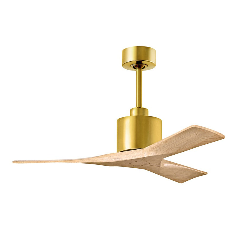 Matthews Fans Nan 42in 3-Blade Ceiling Fan | Contemporary Brushed Brass and Light Maple Solid Wood | Bedroom & Office | Model NK-BRBR-LM-42