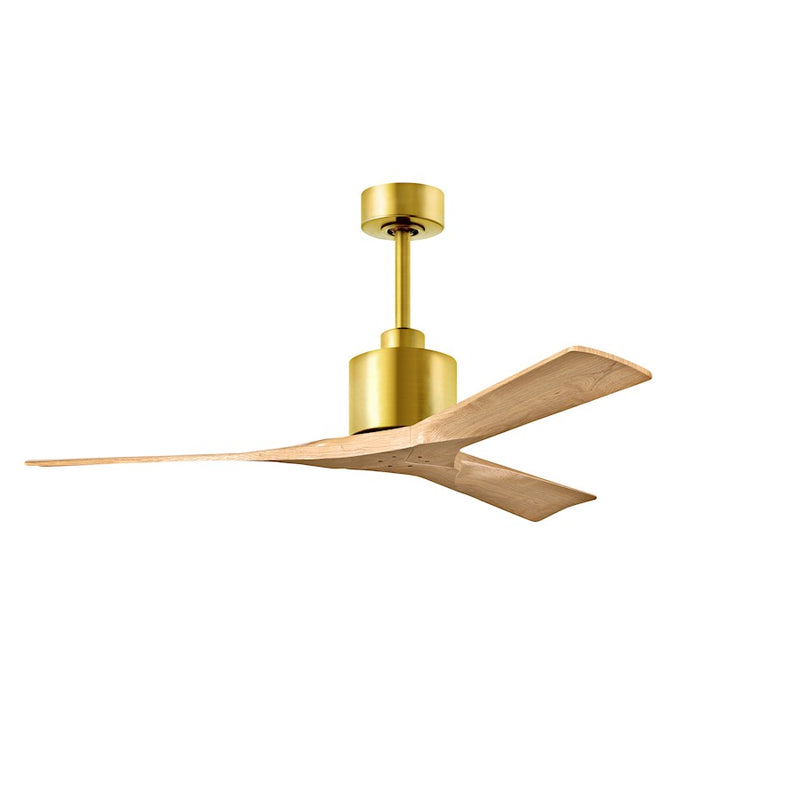 Matthews Fans Nan 52in 3-Blade Ceiling Fan | Contemporary Brushed Brass and Light Maple Solid Wood | Living Room & Dining Room | Model NK-BRBR-LM-52