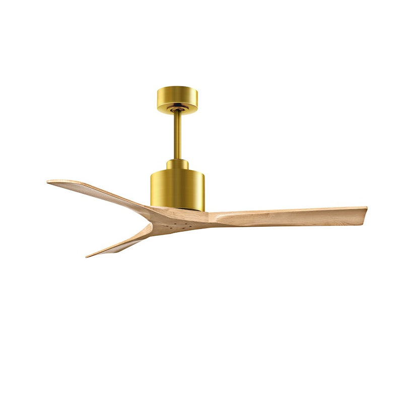Matthews Fans Nan 52in 3-Blade Ceiling Fan | Contemporary Brushed Brass and Light Maple Solid Wood | Living Room & Dining Room | Model NK-BRBR-LM-52
