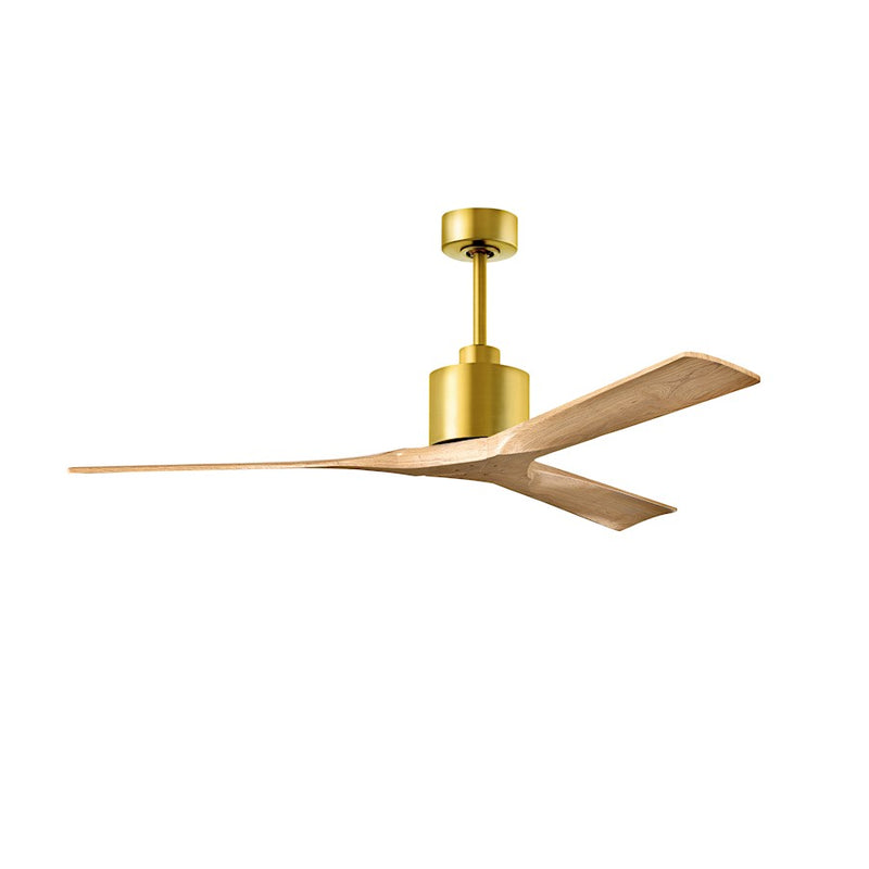 Matthews Fans Nan 60in 3-Blade Ceiling Fan | Contemporary Brushed Brass and Light Maple Solid Wood | Living Room & Bedroom | Model NK-BRBR-LM-60
