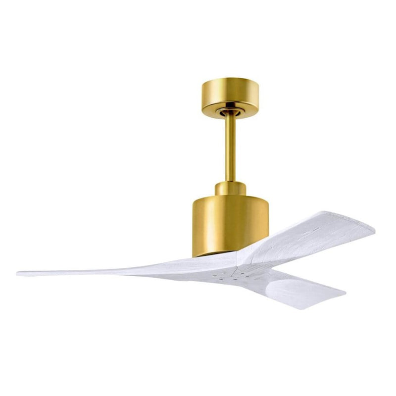 Matthews Fans Nan 42in 3-Blade Ceiling Fan | Contemporary Brushed Brass and Matte White Solid Wood | Bedroom & Living Room | Model NK-BRBR-MWH-42