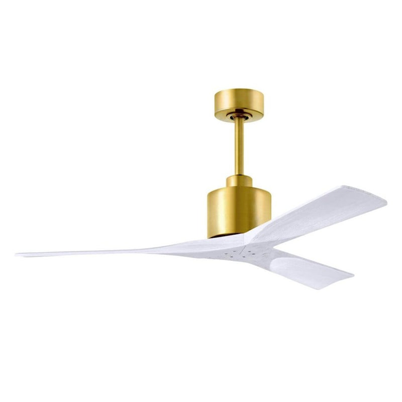 Matthews Fans Nan 52in 3-Blade Ceiling Fan | Contemporary Brushed Brass and Matte White Solid Wood | Bedroom & Living Room | Model NK-BRBR-MWH-52