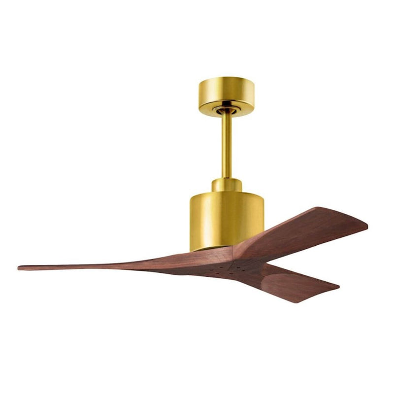 Matthews Fans Nan 42in 3-Blade Ceiling Fan | Contemporary Brushed Brass and Walnut Solid Wood | Bedroom & Living Room | Model NK-BRBR-WA-42