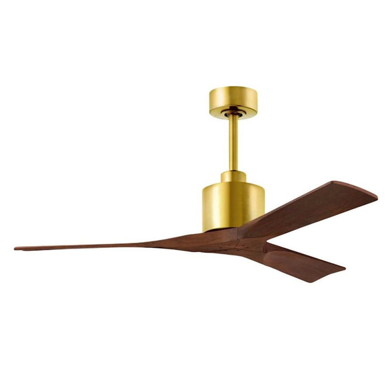 Matthews Fans Nan 52in 3-Blade Ceiling Fan | Contemporary Brushed Brass and Walnut Solid Wood | Living Room & Bedroom | Model NK-BRBR-WA-52