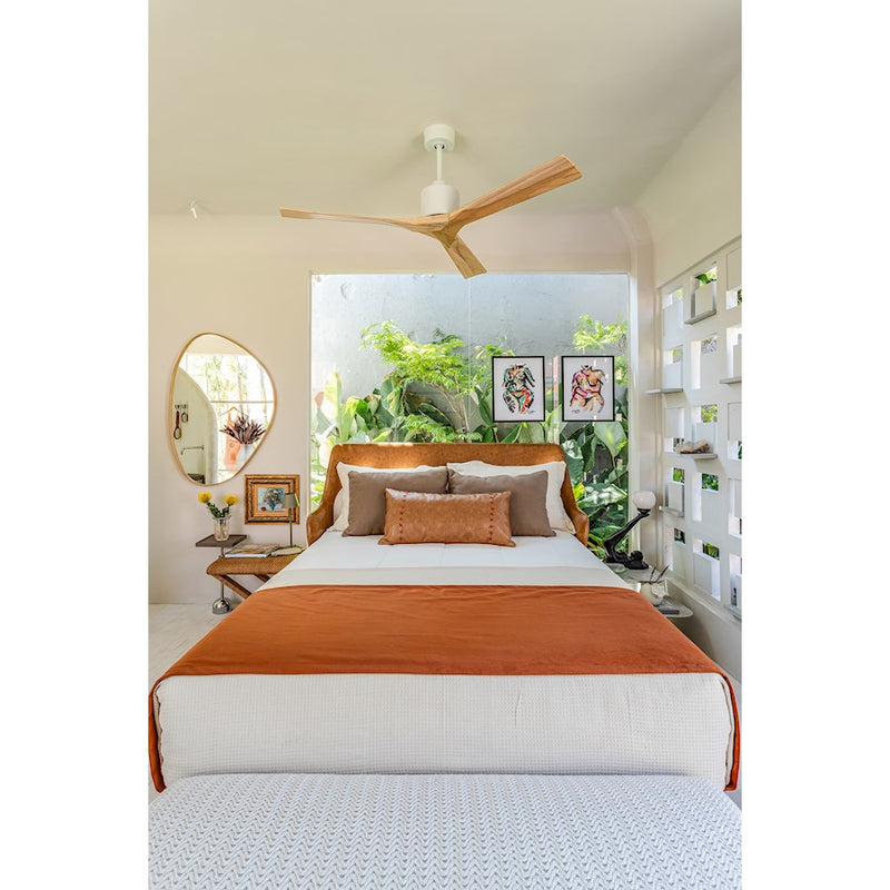 Matthews Fans Nan 52in 3-Blade Ceiling Fan | Matte White and Light MapleTone Solid Wood Blades | Living Room & Bedroom | Model NK-MWH-LM-52