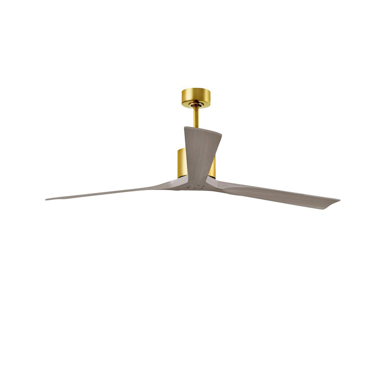 Matthews Fans Nan XL 72in 3-Blade Ceiling Fan | Brushed Brass and Gray Ash Solid Wood Blades | Living Room & Covered Patio | Model NKXL-BRBR-GA-72