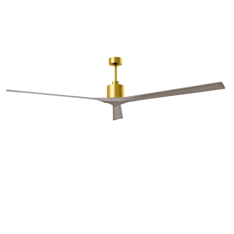 Matthews Fans Nan XL 90in 3-Blade Ceiling Fan | Contemporary Brushed Brass and Gray Ash Wood Blades | Living Room & Covered | Model NKXL-BRBR-GA-90