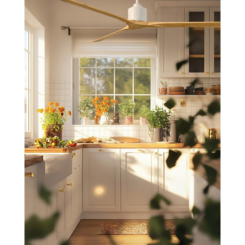 Matthews Fans Nan XL 72in 3-Blade Ceiling Fan | Contemporary Matte White and Light Maple Tone Solid Wood | Living Room | Model NKXL-MWH-LM-72