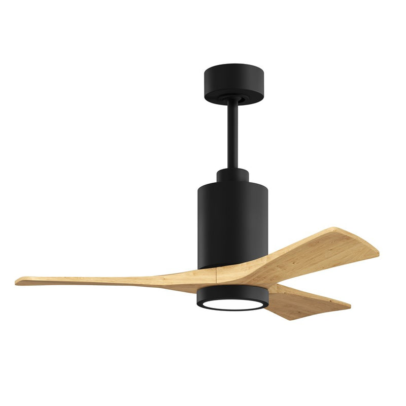 Matthews Fan Patricia 3 42in 3-Light LED Ceiling Fan | Matte Black and Light Maple Solid Wood Blades | Bedroom & Living Room | Model PA3-BK-LM-42