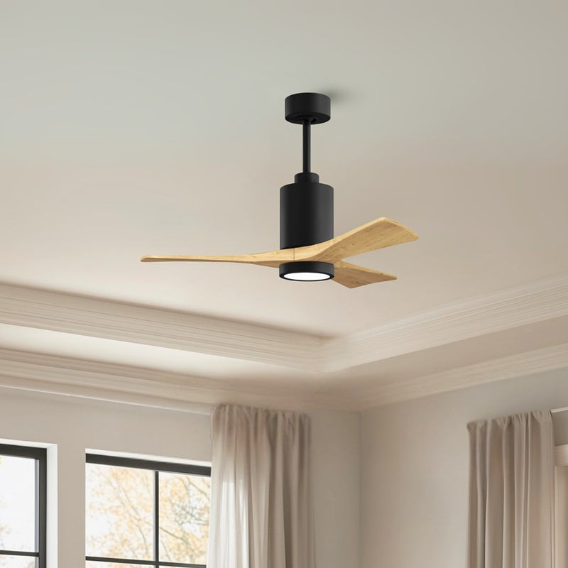 Matthews Fan Patricia 3 42in 3-Light LED Ceiling Fan | Matte Black and Light Maple Solid Wood Blades | Bedroom & Living Room | Model PA3-BK-LM-42