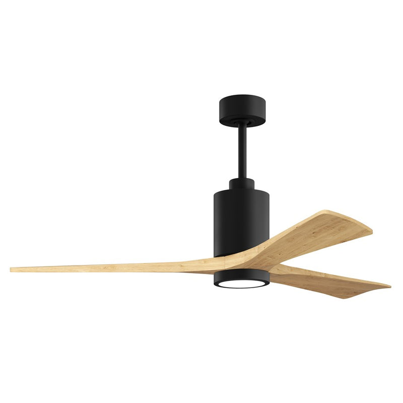 Matthews Fan Patricia 3 60in 3-Light LED Ceiling Fan | Matte Black and Light Maple Solid Wood Blades | Bedroom & Living Room | Model PA3-BK-LM-60