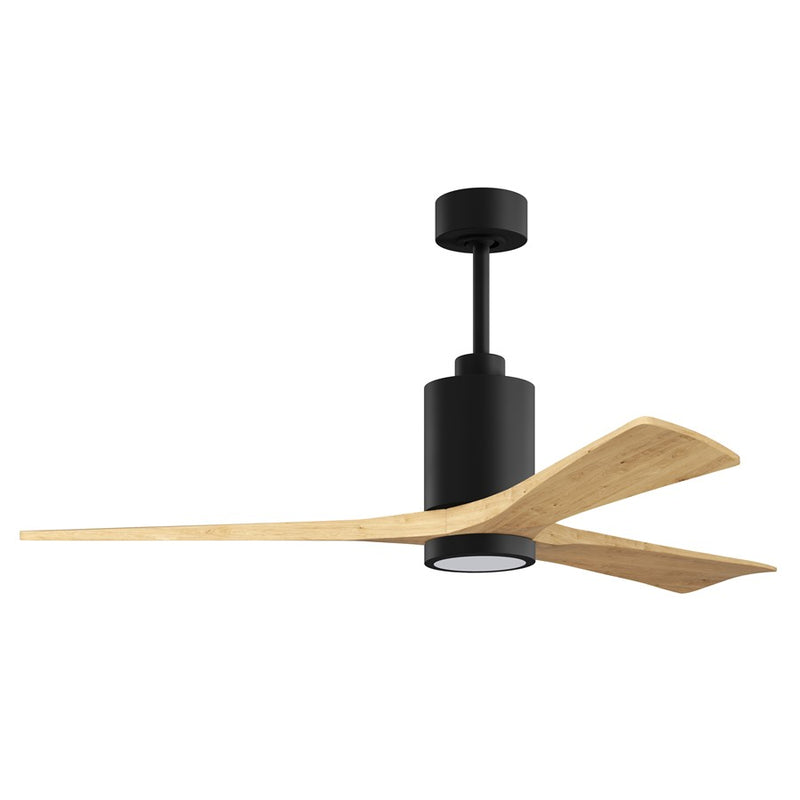 Matthews Fan Patricia 3 60in 3-Light LED Ceiling Fan | Matte Black and Light Maple Solid Wood Blades | Bedroom & Living Room | Model PA3-BK-LM-60