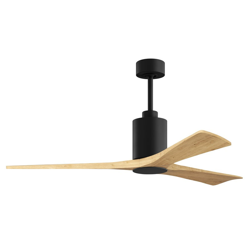Matthews Fan Patricia 3 60in 3-Light LED Ceiling Fan | Matte Black and Light Maple Solid Wood Blades | Bedroom & Living Room | Model PA3-BK-LM-60