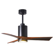 Matthews Fan Patricia 42in 3-Blade Ceiling Fan | Matte Black and Walnut Wood | Living Room & Bedroom | 42 x 42 x 12 in | Model PA3-BK-WA-42