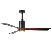 Matthews Fan Patricia 60in 3-Blade Ceiling Fan | Matte Black and Walnut Wood | Living Room & Bedroom | 60 x 60 x 12 in | Model PA3-BK-WA-60