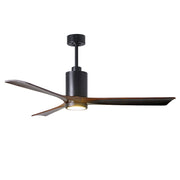 Matthews Fan Patricia 60in 3-Blade Ceiling Fan | Matte Black and Walnut Wood | Living Room & Bedroom | 60 x 60 x 12 in | Model PA3-BK-WA-60