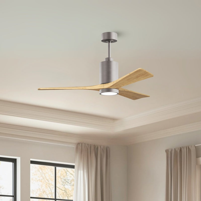 Matthews Fans Patricia-3 52in 3-Blade LED Ceiling Fan | Brushed Nickel and Light Maple Solid Wood | Great Rooms & Covered Patios | Model PA3-BN-LM-52