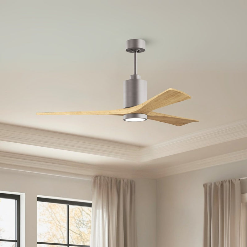 Matthews Fans Patricia-3 60in 3-Blade LED Ceiling Fan | Brushed Nickel and Light Maple Solid Wood | Great Rooms & Covered Patios | Model PA3-BN-LM-60