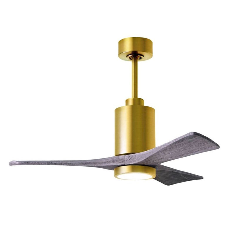 Matthews Fans Patricia-3 42in 3-Light LED Ceiling Fan | Contemporary Brushed Brass and Barnwood Solid Wood Blades | Bedroom | Model PA3-BRBR-BW-42