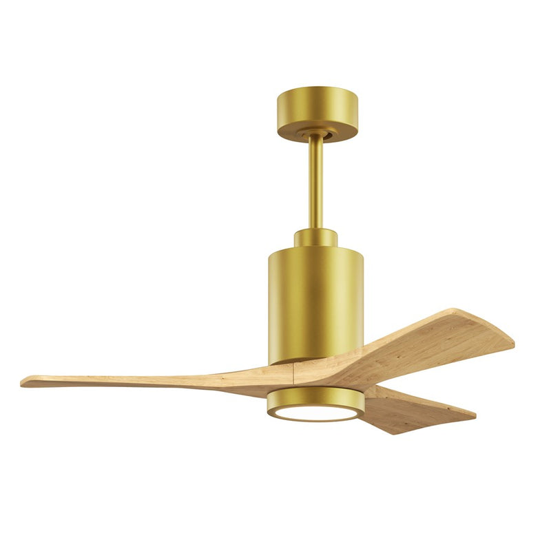 Matthews Fan Patricia-3 42in 3-Blade LED Ceiling Fan | Contemporary Brushed Brass and Light Maple Solid Wood | Bedrooms | Model PA3-BRBR-LM-42