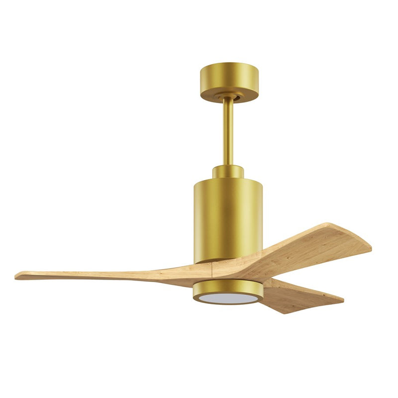 Matthews Fan Patricia-3 42in 3-Blade LED Ceiling Fan | Contemporary Brushed Brass and Light Maple Solid Wood | Bedrooms | Model PA3-BRBR-LM-42