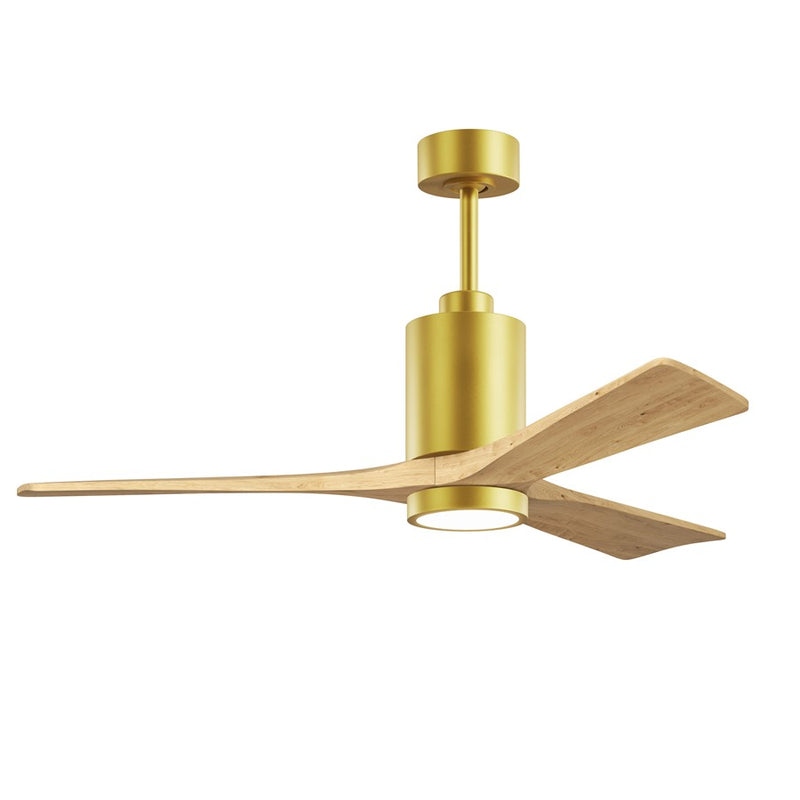 Matthews Fan Patricia-3 52in 3-Blade LED Ceiling Fan | Contemporary Brushed Brass and Light Maple Solid Wood | Living Rooms | Model PA3-BRBR-LM-52