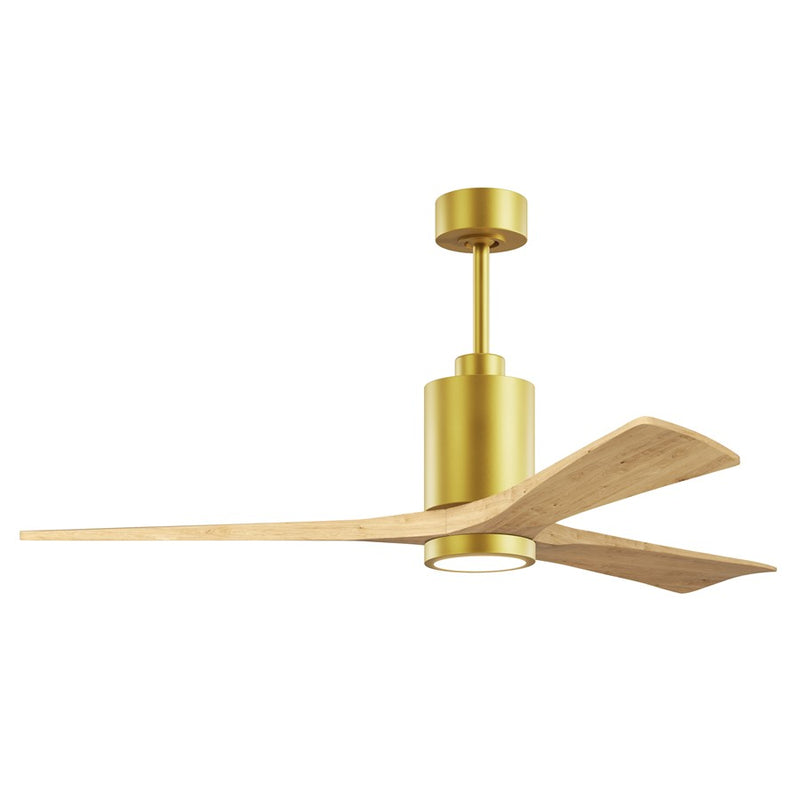 Matthews Fan Patricia-3 60in 3-Blade LED Ceiling Fan | Contemporary Brushed Brass and Light Maple Solid Wood | Great Rooms | Model PA3-BRBR-LM-60